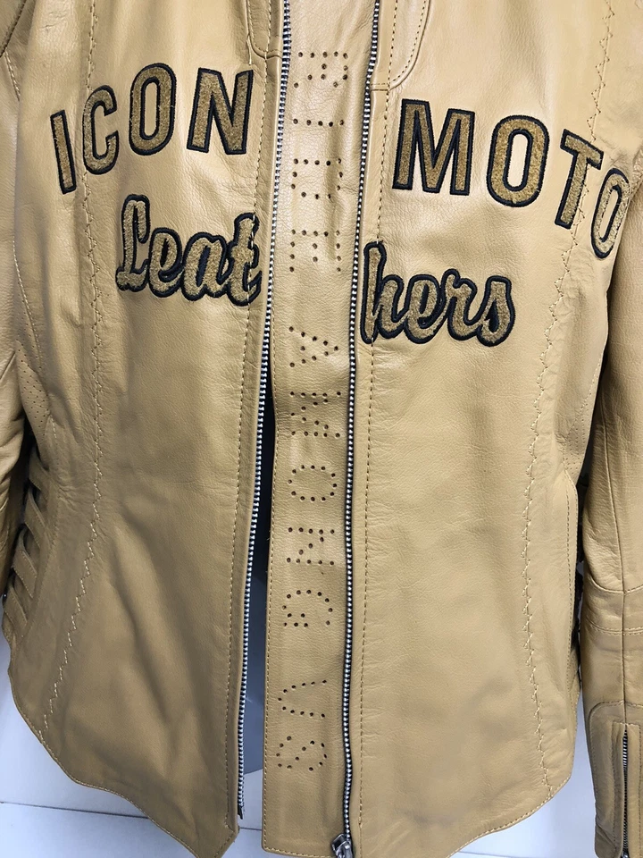 RARO - ICON MOTO BOMBSHELL Chaqueta de Cuero para Motocicleta Tostado Grande Foto 4 de 4