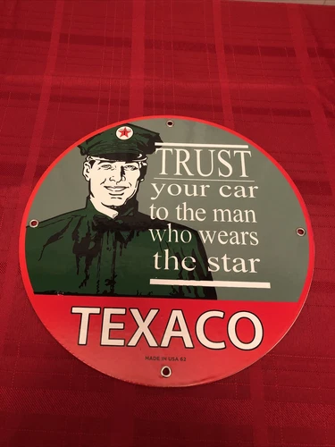 Vintage Dated Texaco Gasoline Porcelain Sign