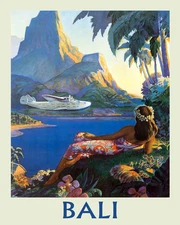 Bali Indonesian island Airplane Ocean Sea Travel Vintage Poster Repro FREE S/H