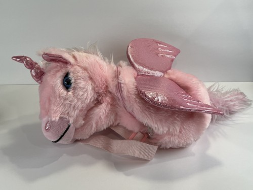 "Bolso mochila de felpa rosa unicornio pegaso alas brillantes y cuerno 18""" - Imagen 2 de 13