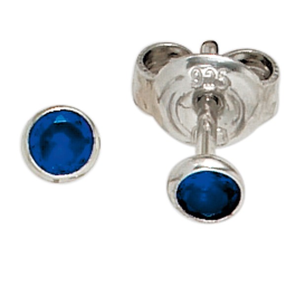 "Jobo\"40634\"Ohrstecker Rund 925 Sterling Silber Rhodiniert 2 Zirkonia Blau Ohrrin"-image