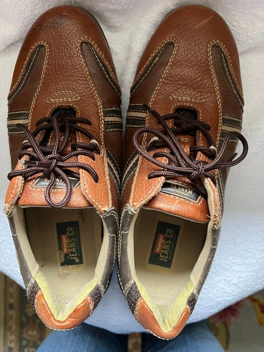 Wrangler Men s Size 9.5 Leather Lace up Brown Shoes eBay