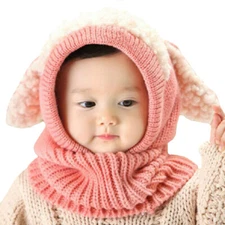 Cute Baby Toddler Winter Beanie Hat Hooded Scarf Neck Warmer Dog Ears Knitted US