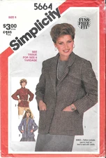 Uncut Simplicity Sewing Pattern 5664 Relaxed Fit Jacket in Three Styles Size: 6
