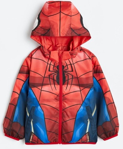 H&M Spiderman Print Design Boys Hooded Jacket Blue/Red Sz. 10 NEW