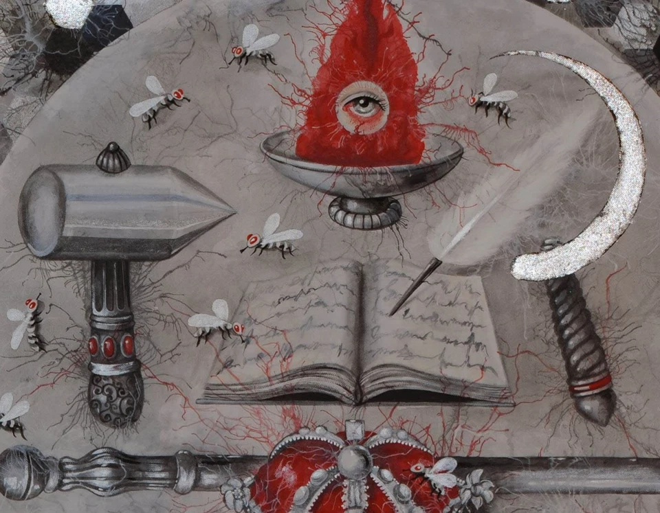 painting contemporary art modern esoteric symbol royal crown scepter bees nest — 第 4/4 张图片