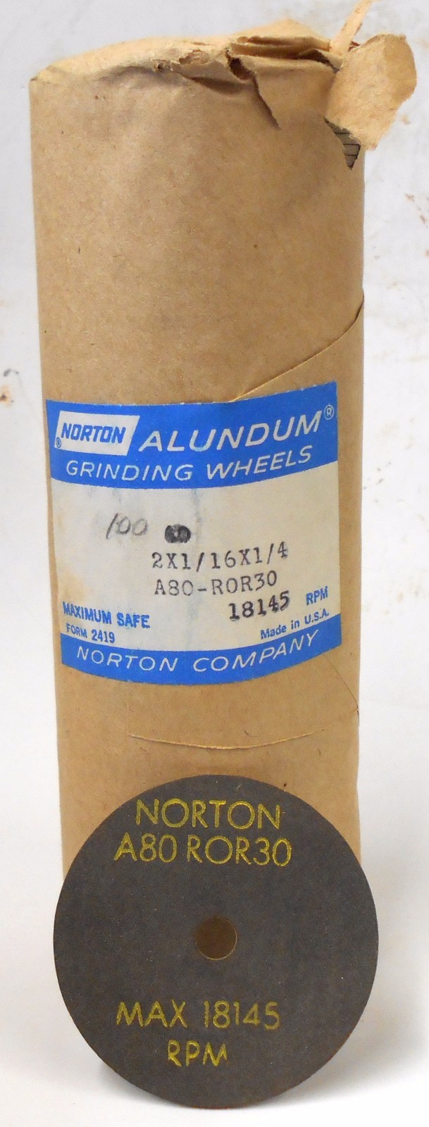 NORTON A80-R0R30 CUT-OFF WHEELS, 2 X 1/16 X 1/4, MAX RPM 18145, ROLL OF 100