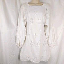 Mango Womens Mini Dress White Open Back Size UK 8 Square Neckline Puff Sleeve