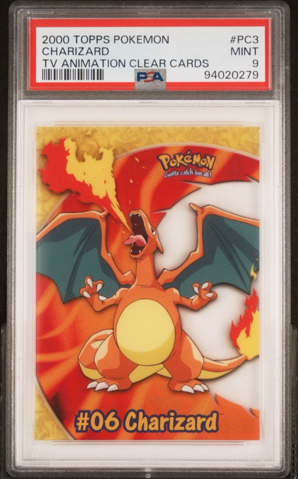 CHARIZARD 2000 TOPPS POKEMON TV ANIMATION CLEAR CARDS #PC3 CHARIZARD PSA 9 MINT
