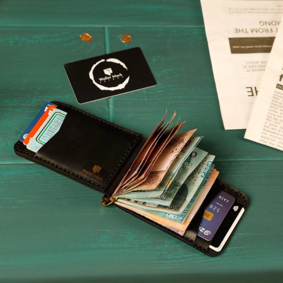 Handmade Cow Leather Wallet – Slim RFID Blocking Card Holder with Money Clip - Image 4 of 4