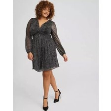 NEW Torrid Metallic Mini Dress Sz 0 L 12 Knotted Bodice Sheer Sleeve Glam Party