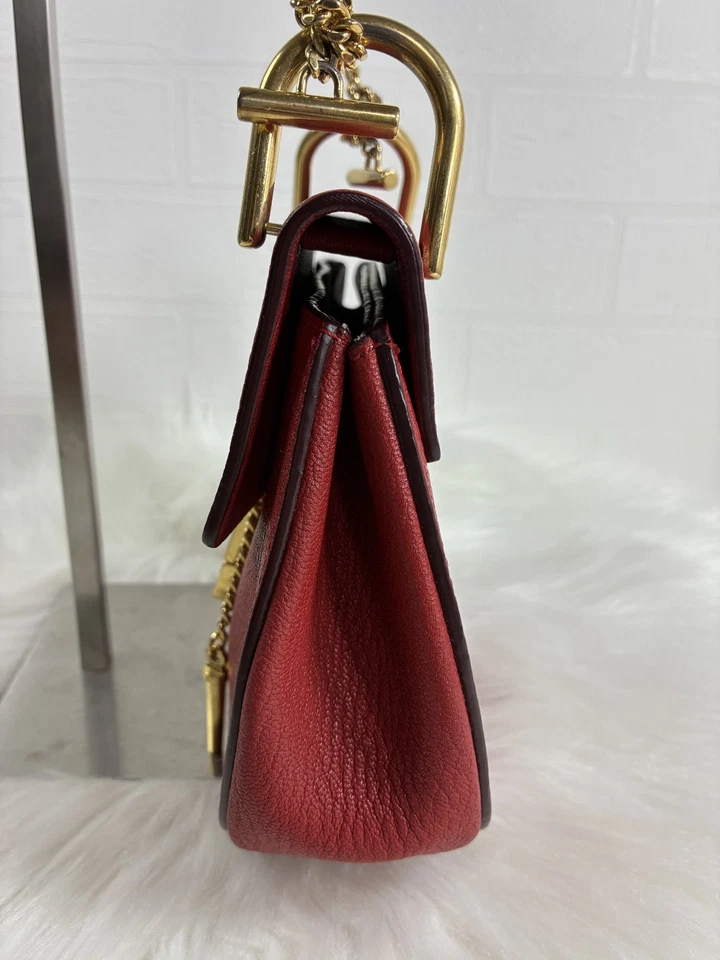 Auténtico Bolso Bandolera Chloe Drew Cuero Cadena Rojo Foto 4 de 4