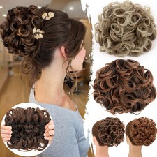 Real Natural Curly Messy Bun Hair Piece Scrunchie Hair Extensions AS Human 90G M