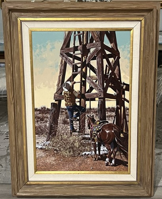 #ad #ad L.B. Porter Original Western Oil Painting “The Big Hill” Oil Derrick Cowboy $2750.00