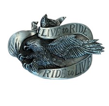 Live To Ride Ride To Live Eagle Belt Buckle Biker Vintage 1981 Bergamot .GTA130