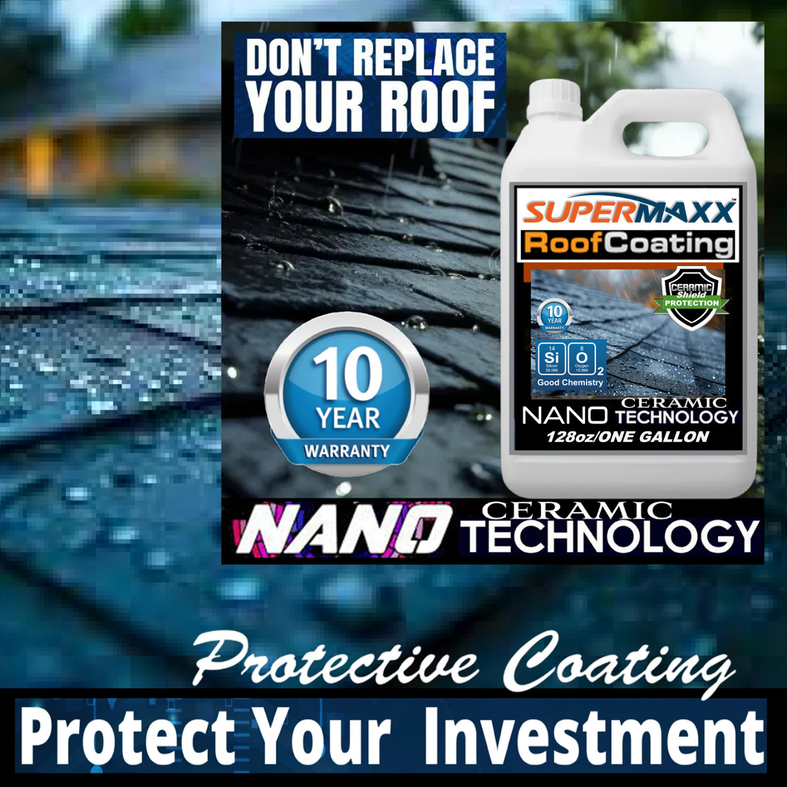 NANO ROOF PROTECTION 10 YEAR STAIN FADING CERAMIC COATING FOR ASPHALT SHINGLES