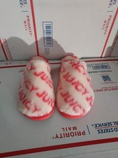 Juicy Couture Faux Fur Logo Slippers Pink blush  Coral color Sz 6 - 00r
