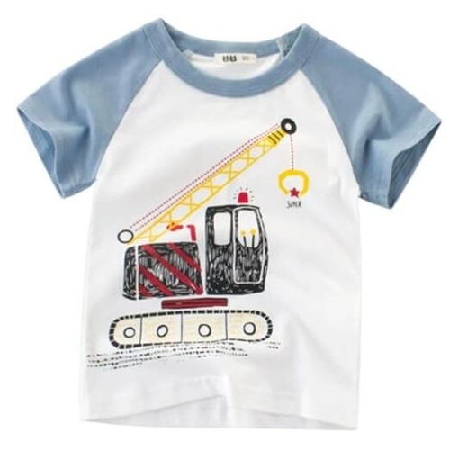Boys Dinosaur Short Sleeve Shirts Toddler Car Excavator Cotton T Shirts Summer