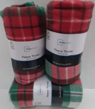 3 Mainstays Holiday Christmas  Plaid Fleece Throws 50 x 60 New (Lot of 3)