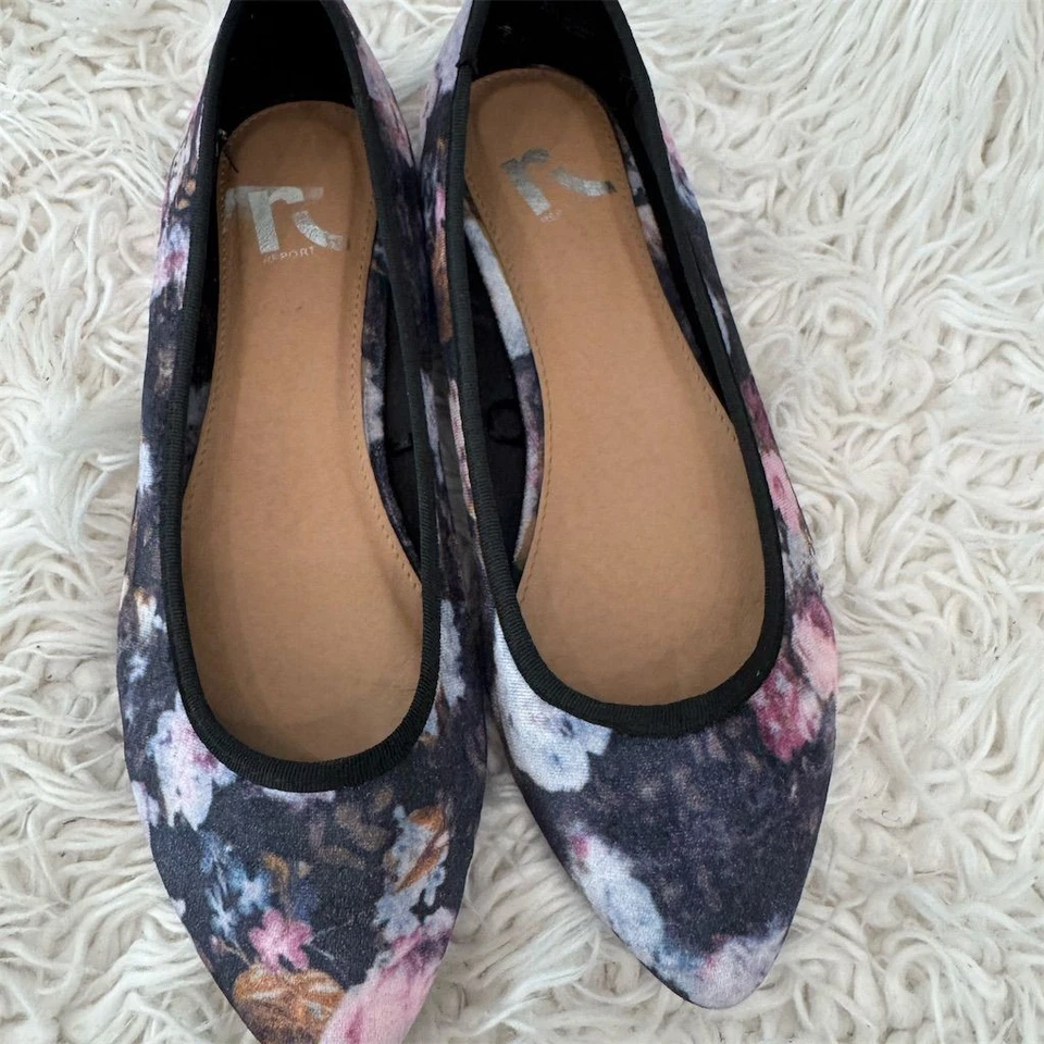 Report Mujer Negro Floral Terciopelo Punta Plana Talla 8.5 Único Balletcore Foto 2 de 4