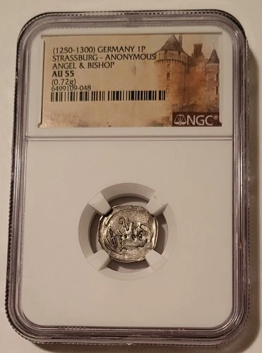 Germany Strassburg Anonymous (1050-1250) Silver Pfennig Bishop & Church AU55 NGC