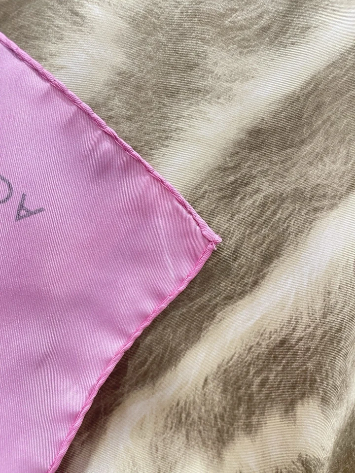 Escada Silk Scarf Vintage Animal Print Zebra Stripes Pink Border #A123 - Image 3 of 4