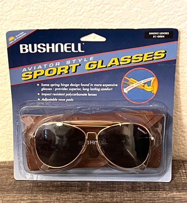 Vintage BUSHNELL Aviator Sport Shooting Glasses Gold Tone Frames Smoke Lense NIP