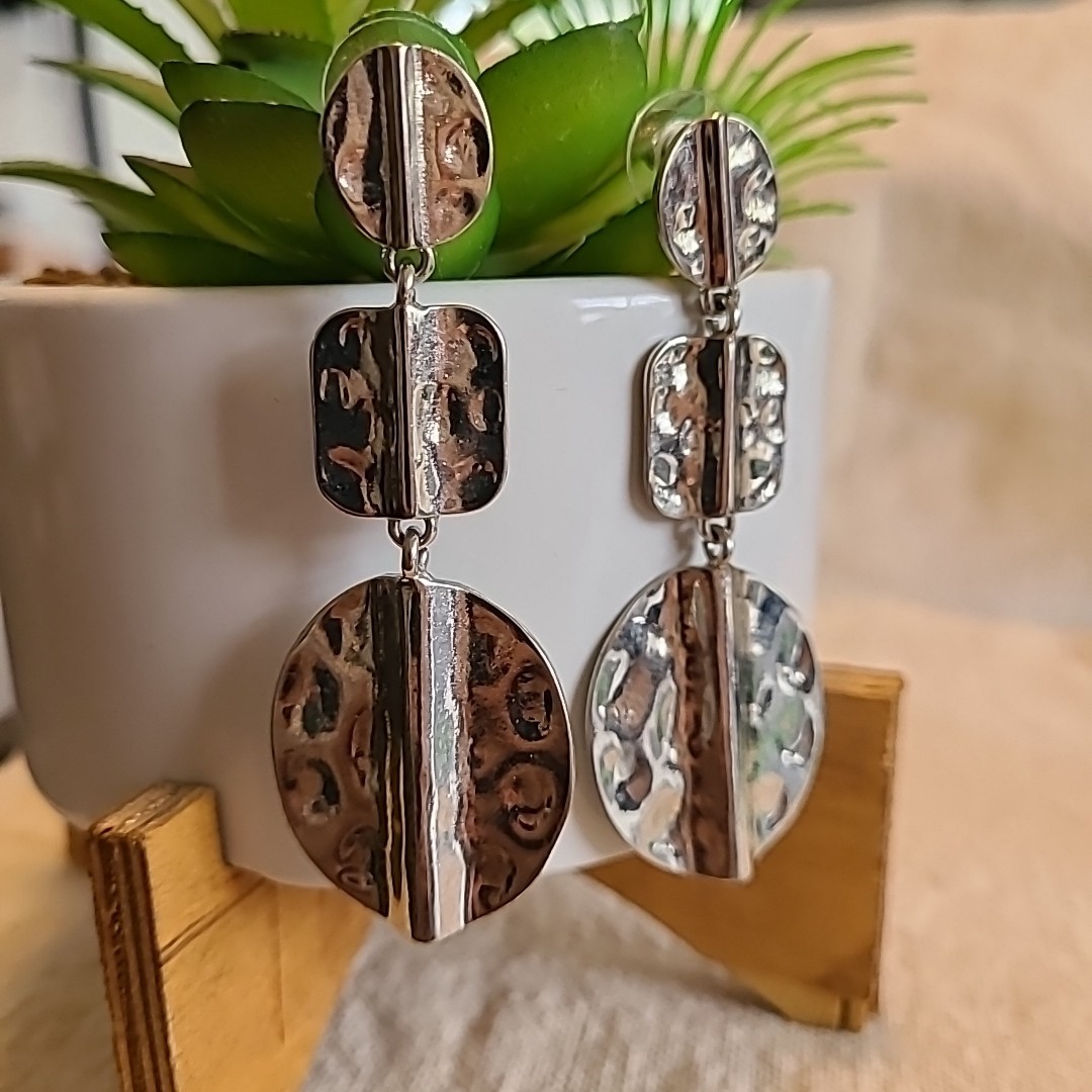 Unknown Brand Silver Geometric Dangle Earrings La… - image 2