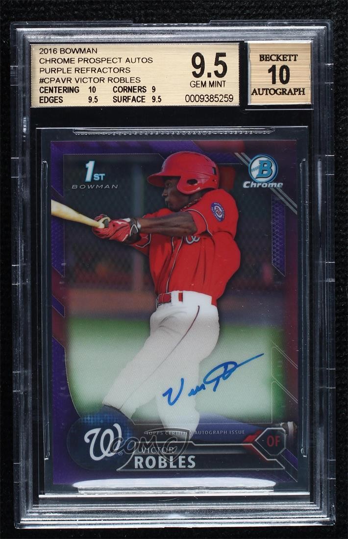 2016 Bowman Chrome Prospect Purple Refractor /250 Victor Robles BGS 9.5 Auto 7i2