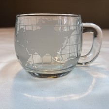Vintage Nestle Nescaf&eacute; Mug Globe World Clear Glass Cup Coffee Tea Etched 1970's