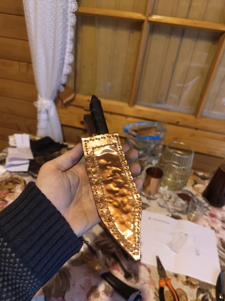 Bronzmesser mit Kupfer beschlagener Lederscheide, Keltisches Bronzemesser - Bild 3 von 4