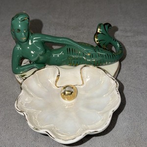 Vintage MCM Ceramic  Mermaid Figurine Soap Dish Trinket Jewelry Holder /ITALY
