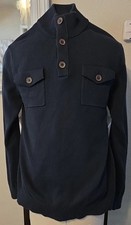 Banana Republic Mens Button Front Navy Blue Mock Neck Long Sleeve Sweater M
