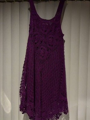 Rich Purple Crochet Sleeveless Dress- Boho knit Overlay/Summer Party/resort Wear