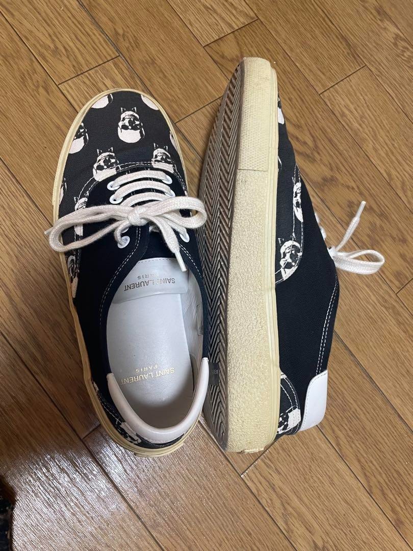 Sneakers basse YSL Saint Laurent teschio uomo 42 US9 bianco nero tela