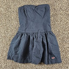 Vtg Y2K Hollister Womens Sz L Micro Mini Strapless Dress Blue Jean Denim 2000s