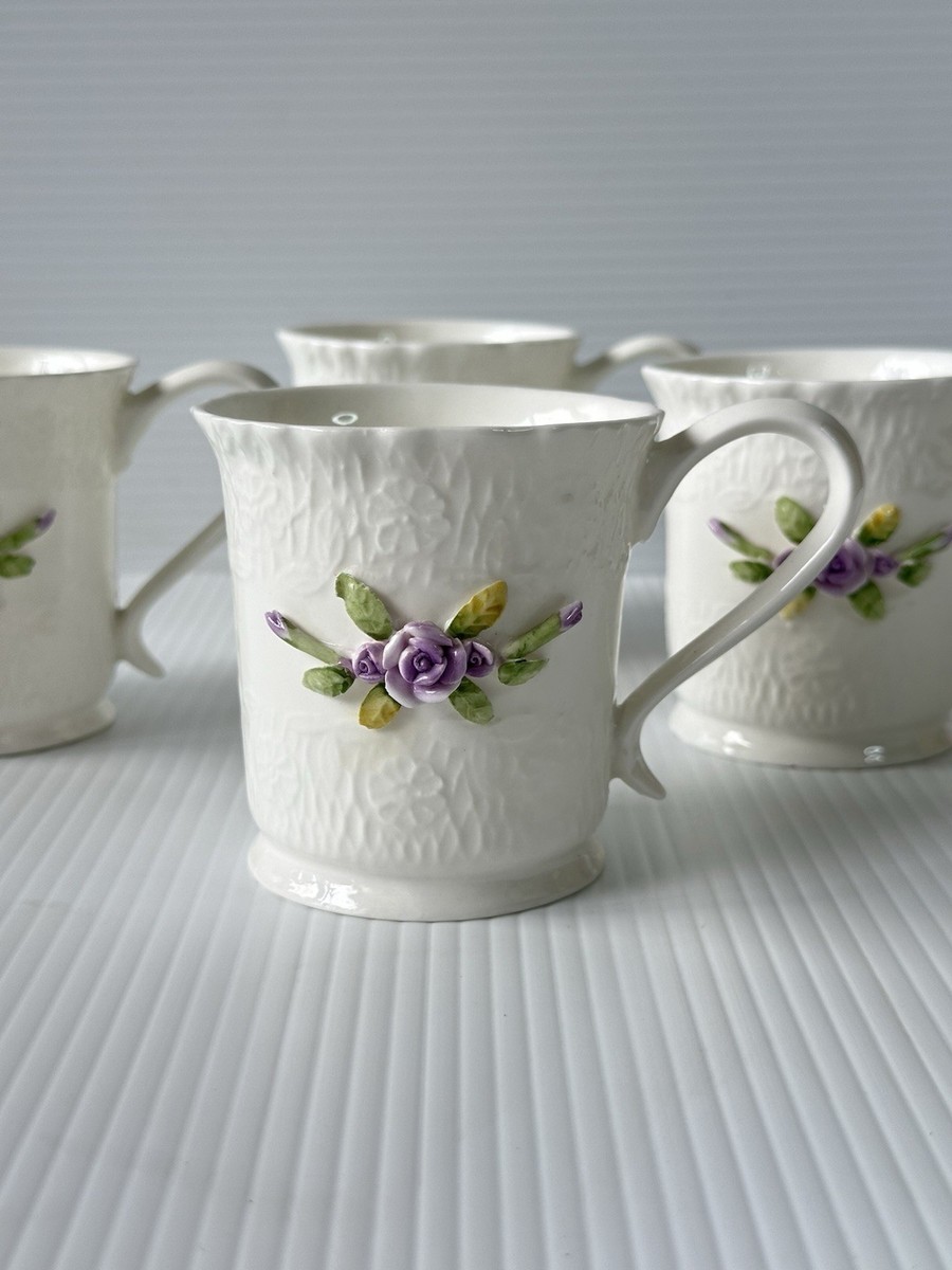 薔薇一輪 BONE CHINA Set of 4 Vintage Fine Bone China Cups Mugs Raised Purple Roses | eBay