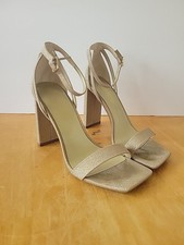 DREAM PAIRS Gold Glitter Chunky Block High Heel Sandals Ankle Strap Open Toe