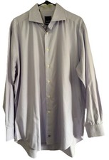 David Donahue Dress Shirt 17 - 34/35 Light Purple Button Up L/S 100 Cotton