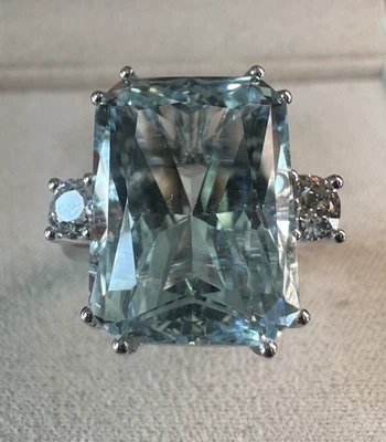 Carlo Raspagni Bague Or Blanc 18 kt Avec Diamants Et Aquamarine Naturelle - Photo 1/4