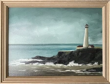 Framed Original Oil Landscape Pigeon Point Lighthouse California 10x13" Signed