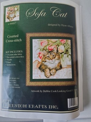 Kustom Krafts Sofa Cat Counted Cross Stitch Kit #90087 Dyan Allaire