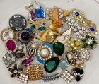 Lot Vtg Costume Jewelry Single Earrings Clip On Craft Repurpose Rhinestone A2