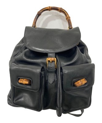 GUCCI Bamboo Backpack Leder Schwarz Damen Rucksack Daypack Top Handle