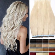 BLONDE Tape In Thick Glue Human Remy Hair Extensions Skin Weft Full Head 100g US