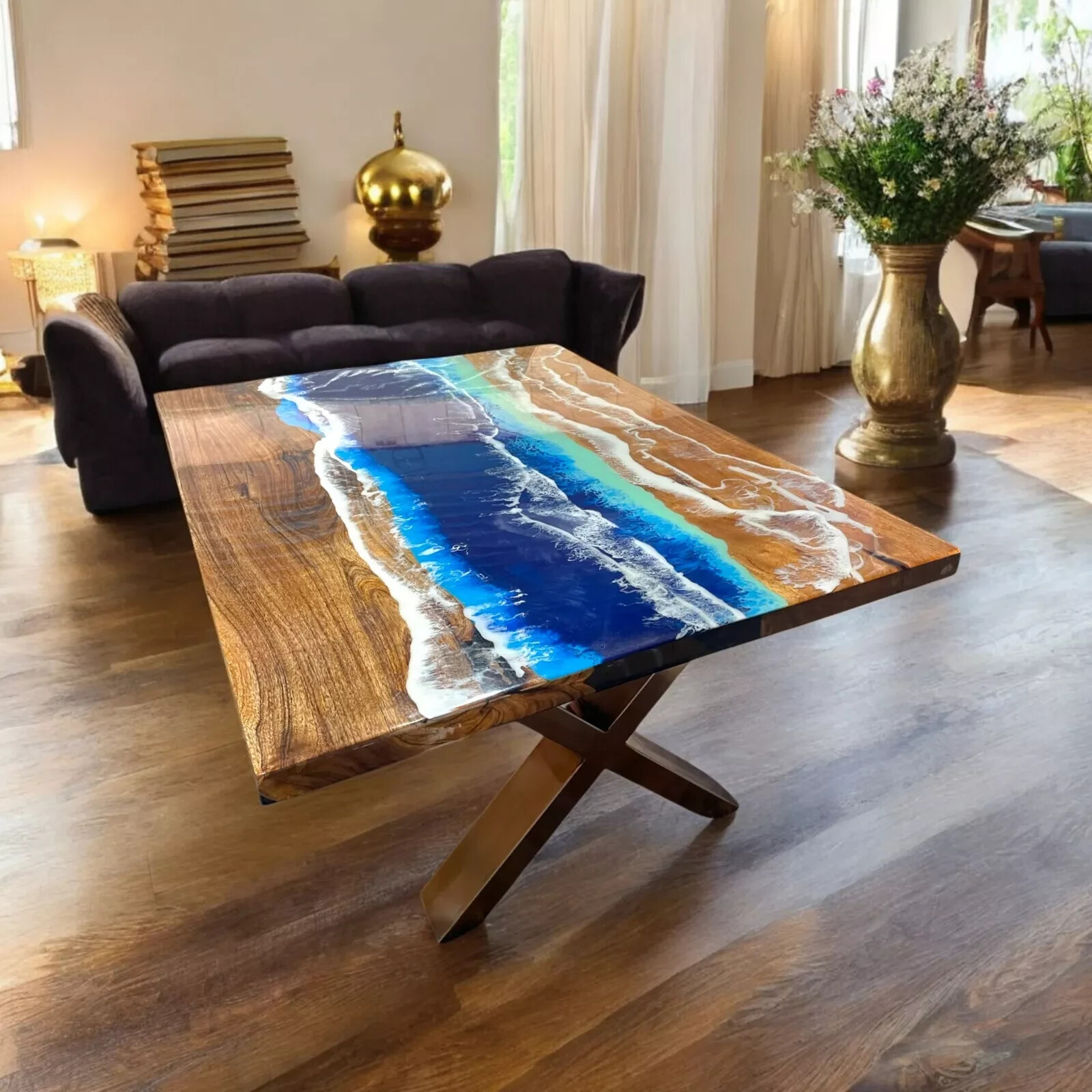 Epoxy Resin River Table with Modern Wood Art Design-image