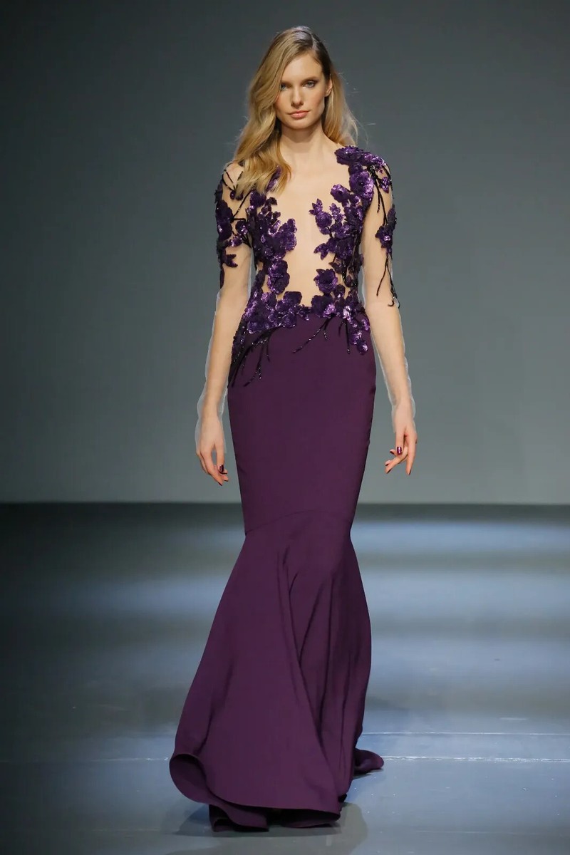green emerald velvet dress Beaded Gown Deep Amethyst main image 1