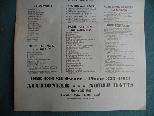 Genial cartel de folleto de subasta de 1966 Lawrence Indiana Noble Ratts factura de venta de subastador - Imagen 3 de 3