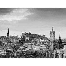 Photo Cityscape Edinburgh Castle Rooftops Black White 12X16 Inch Framed Print