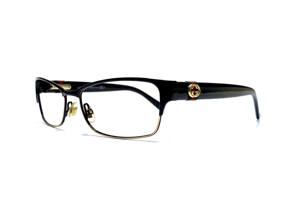 Gucci GG4244 Brown Gold Designer Eyeglass Frames RX Ready Italy Gucci Eyeglasses GG 4244 0ZJ Dark Brown/Gold Semi Cat Eye  main image 4